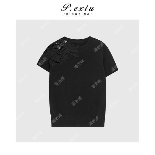 PanYiXiu/潘依绣100%羊毛绣花镂空精致气质针织短袖上衣C063 商品图1