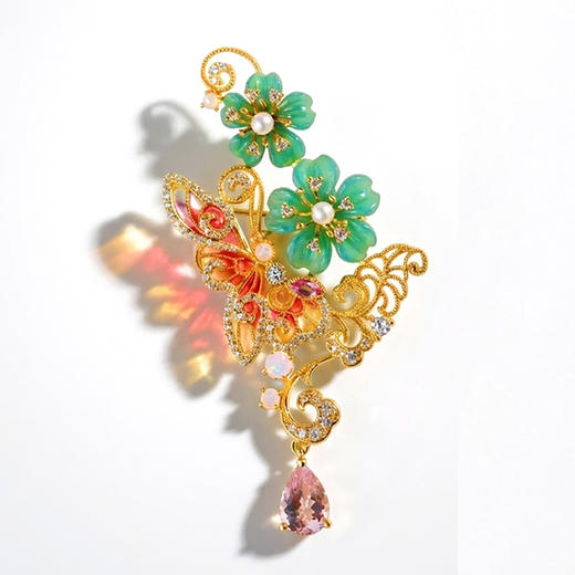 龢盒原创 蝴蝶花园澳玉银胸针 商品图0