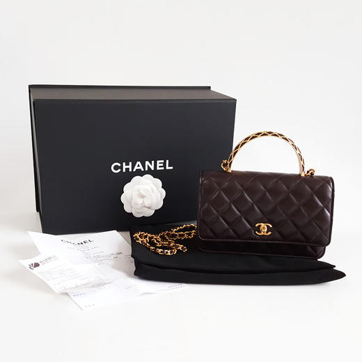 【95新】CHANEL香奈儿AP3370 B12915 NO207 23A深紫色蕾丝浮雕手柄woc链条包单肩包女士040326NJ15 商品图1