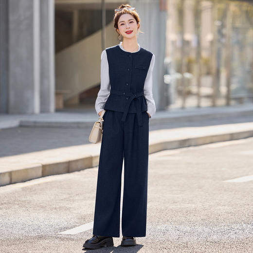 马甲衬衫阔腿裤三件套女装2026春秋新款时尚气质洋气休闲减龄套装ZYQ602 商品图2