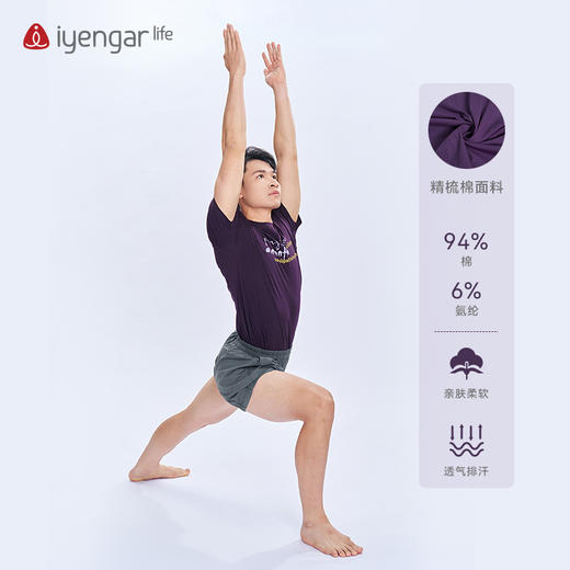 艾扬格 life C3057瑜伽经男装T恤 短袖 腻亲肤棉质面料 金句全译：当体式的完成变得毫不费力时，体式就臻于完美，修习者即抵达内部的无限存在 商品图3