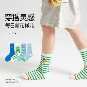 【云优选】baby yeon春夏新款（儿童卡通条纹袜）夏季宝宝中筒袜 棉双针刺绣男女童袜子.