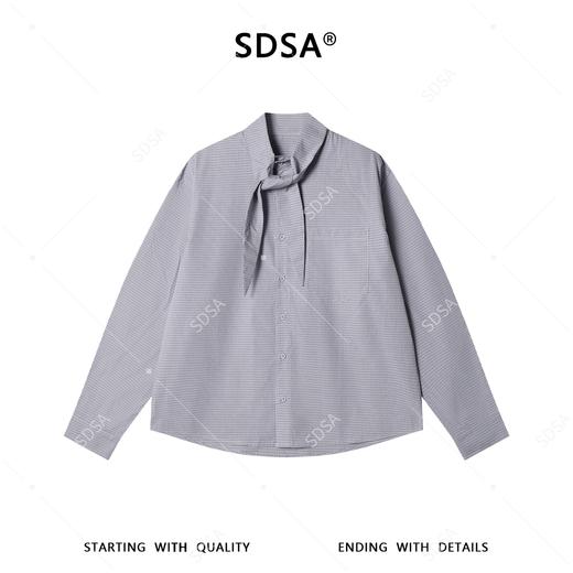 SDSA男装2026新款高贵轻奢细格纹系带衬衫宽松设计感百搭长袖衬衫 商品图0