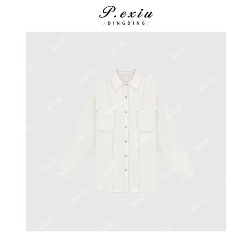 03-2潘依绣丁丁宠粉韩系简约撞色明线长袖V领衬衫Q1760 商品图0