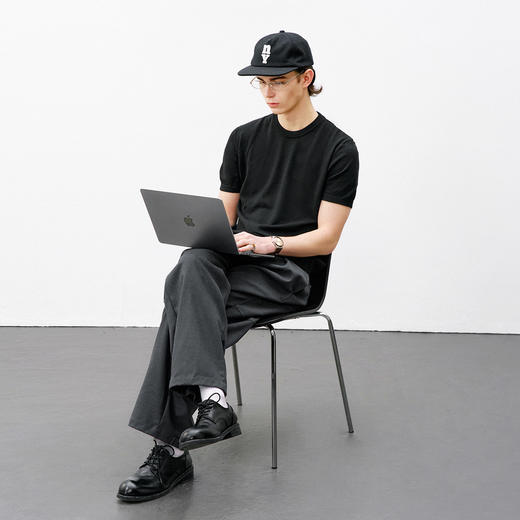 714street正肩合身收腰圆领针织衫2026夏季老钱风休闲短袖T恤男款 商品图2