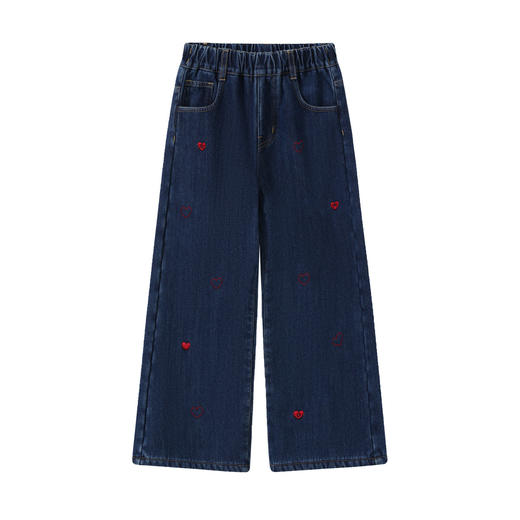 【MQD】童装女大童冬季新款儿童爱心刺绣加绒厚款保暖百搭牛仔长裤 商品图4