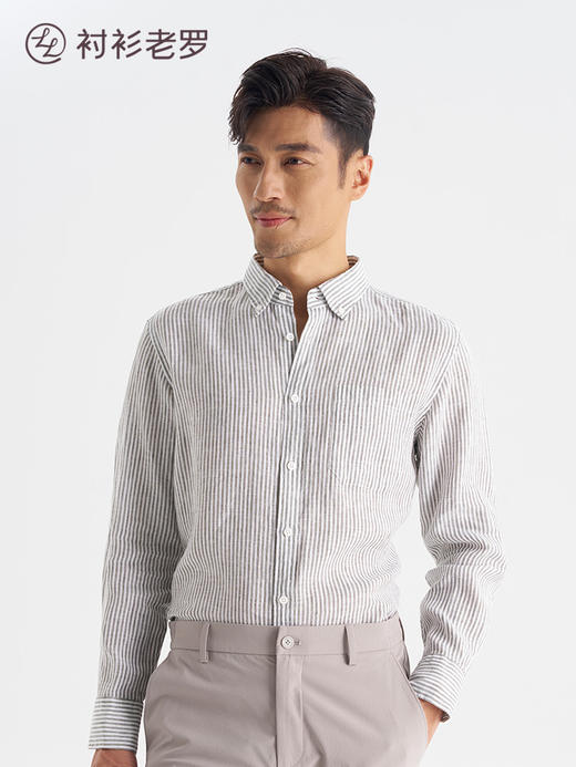 【经典09】100%亚麻条纹长袖衬衫265B7F648L[门店专款] 商品图0