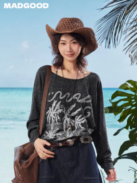 马得工地/MDGDTX222148/手绘椰树一字肩罩衫