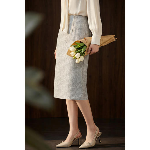 「银灰格调」小香风套装 米思阳2026春季高级感浅灰色小香风单排扣外套高腰半身裙两件套女4477 商品图9