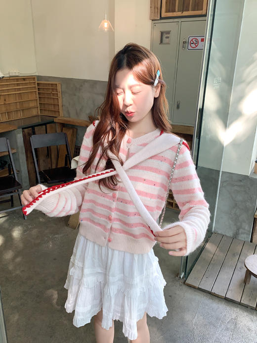 <曾小咸推荐>3.9现货秒杀 ！微信超特价！韩系粉色条纹针织开衫 日常189.99 立减100 秒杀89.99！！ 商品图9