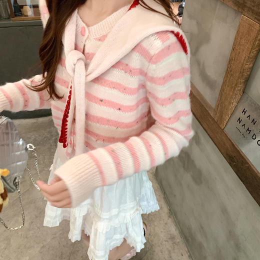 <曾小咸推荐>3.9现货秒杀 ！微信超特价！韩系粉色条纹针织开衫 日常189.99 立减100 秒杀89.99！！ 商品图10