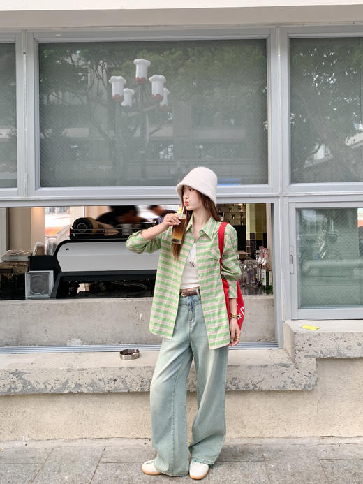 <曾小咸推荐>3.10现货秒杀 ！微信超特价！韩系绿格子衬衫 日常199.99 立减120 秒杀79.99！！ 商品图6