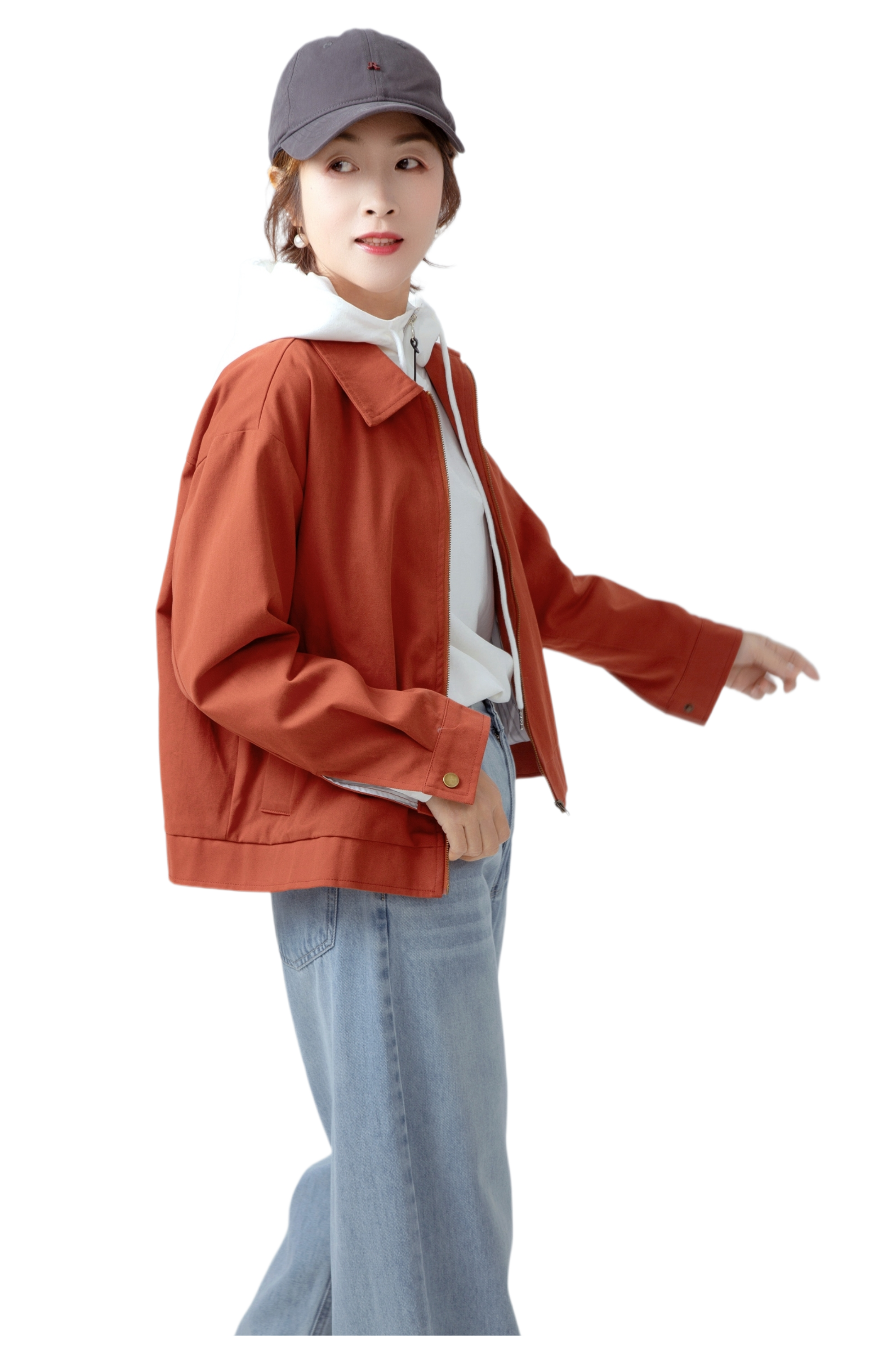 复古红翻领夹克外套