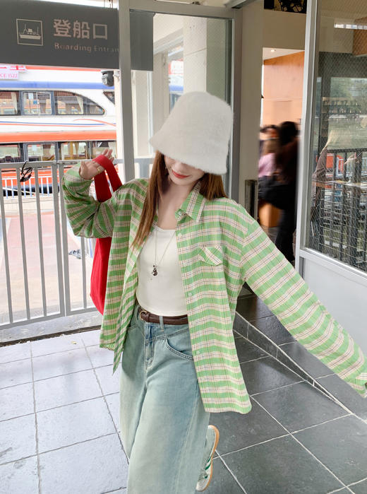 <曾小咸推荐>3.10现货秒杀 ！微信超特价！韩系绿格子衬衫 日常199.99 立减120 秒杀79.99！！ 商品图13