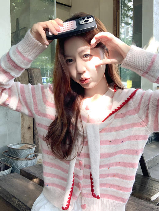 <曾小咸推荐>3.9现货秒杀 ！微信超特价！韩系粉色条纹针织开衫 日常189.99 立减100 秒杀89.99！！ 商品图7