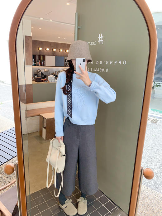 <曾小咸推荐>3.9现货秒杀 ！微信超特价！韩系蝴蝶结毛衣 日常199.99 立减110 秒杀89.99！！阔腿七分裤 秒杀89.99！！ 商品图5