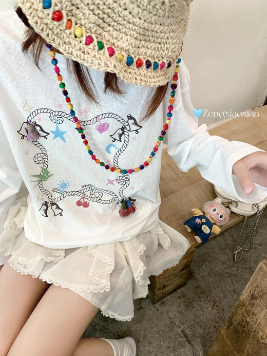 <曾小咸推荐>3.9现货秒杀 ！微信超特价！韩系立体装饰T恤 日常139.99 立减70 秒杀69.99！！ 串珠牛仔短裤 秒杀89.99！！ 商品图5