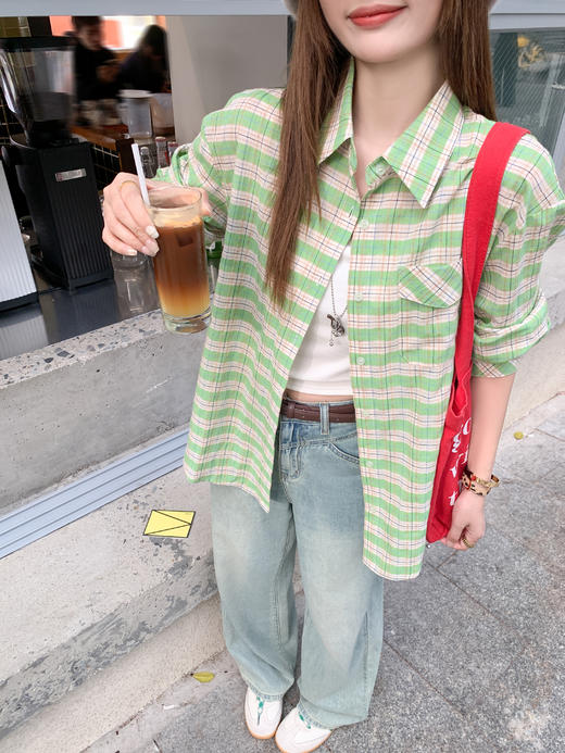 <曾小咸推荐>3.10现货秒杀 ！微信超特价！韩系绿格子衬衫 日常199.99 立减120 秒杀79.99！！ 商品图7