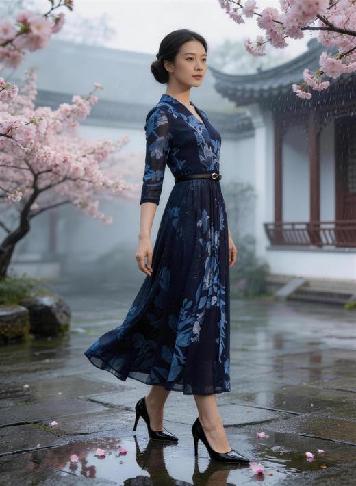 SC1S07_蓝采和色_连衣裙_春夏_V领大摆A字双层网纱叠接_高级女装_BERNIEELEN 伯妮斯茵 商品图0