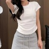 【GZ】无忧购26年春夏正肩短袖T收腰褶皱显瘦圆领短袖T恤3019（现货48小时发货) 商品缩略图1