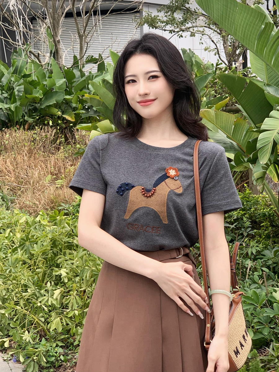 【百图lulu定制】【马上有福T恤】刺绣木马 佛珠钉珠 好寓意 短袖T恤