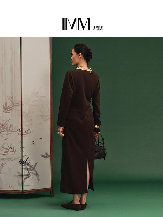 尹默隐形斜开衩腰部抽皱长半裙 商品图2