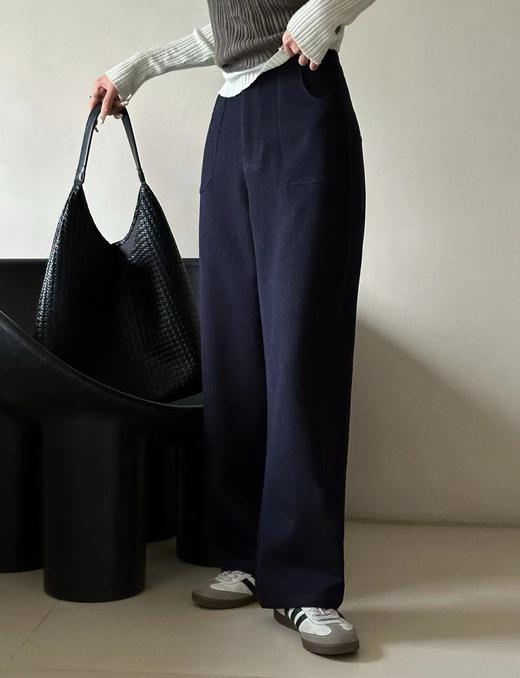 F030675深蓝色窄版牛仔裤烟管裤气质老钱风普洗蓝高腰直筒休闲裤 商品图4