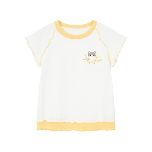 笛莎/Deesha 【观山见】2026年夏季新款女童中大童国风绣花撞色拼接短袖T恤 商品图4