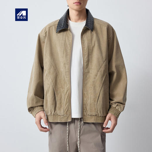 墨麦客男装美式休闲牛仔外套男2026春新款皮革拼接男士夹克81586. 商品图0