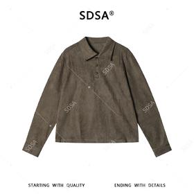 SDSA秋季新款男士痞帅美式纯色polo领长袖T恤百搭时尚商务上衣