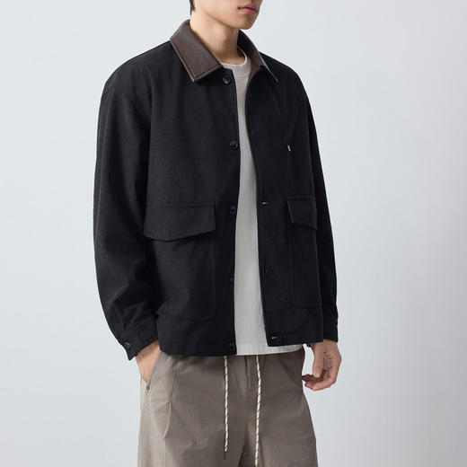 墨麦客男装高智通勤PU领外套男2026春季新款灯芯绒男士夹克81595. 商品图1