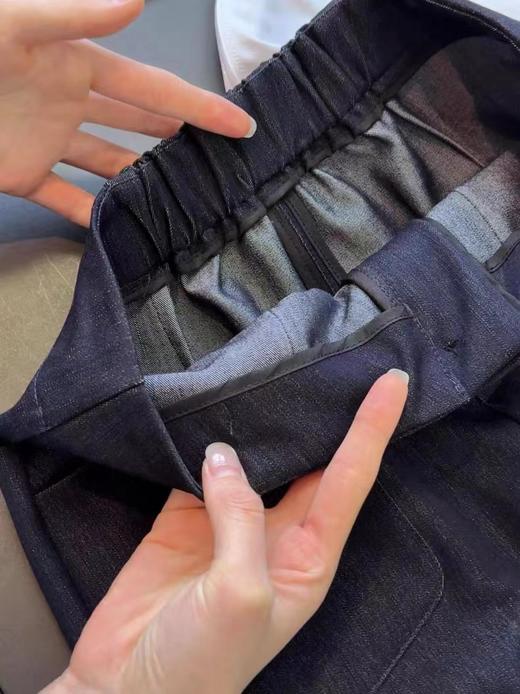 F030675深蓝色窄版牛仔裤烟管裤气质老钱风普洗蓝高腰直筒休闲裤 商品图13