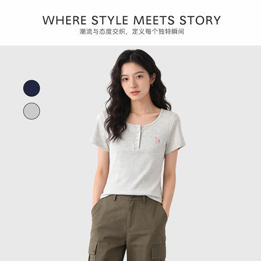 逸柔家【U领纽扣短袖C06C95款】百搭纯色款，剪裁显曲线，面料亲肤不紧绷，外穿适配多场景 商品图7