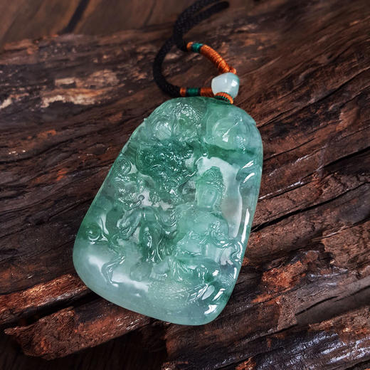 【天然正品】A货翡翠天然收藏级细腻冰种飘蓝花御龙菩萨（镇邪纳福）平安无事牌翡翠吊坠项链 66.1*43.7*10.3MM（皆取最大值）270226NJS09 商品图4