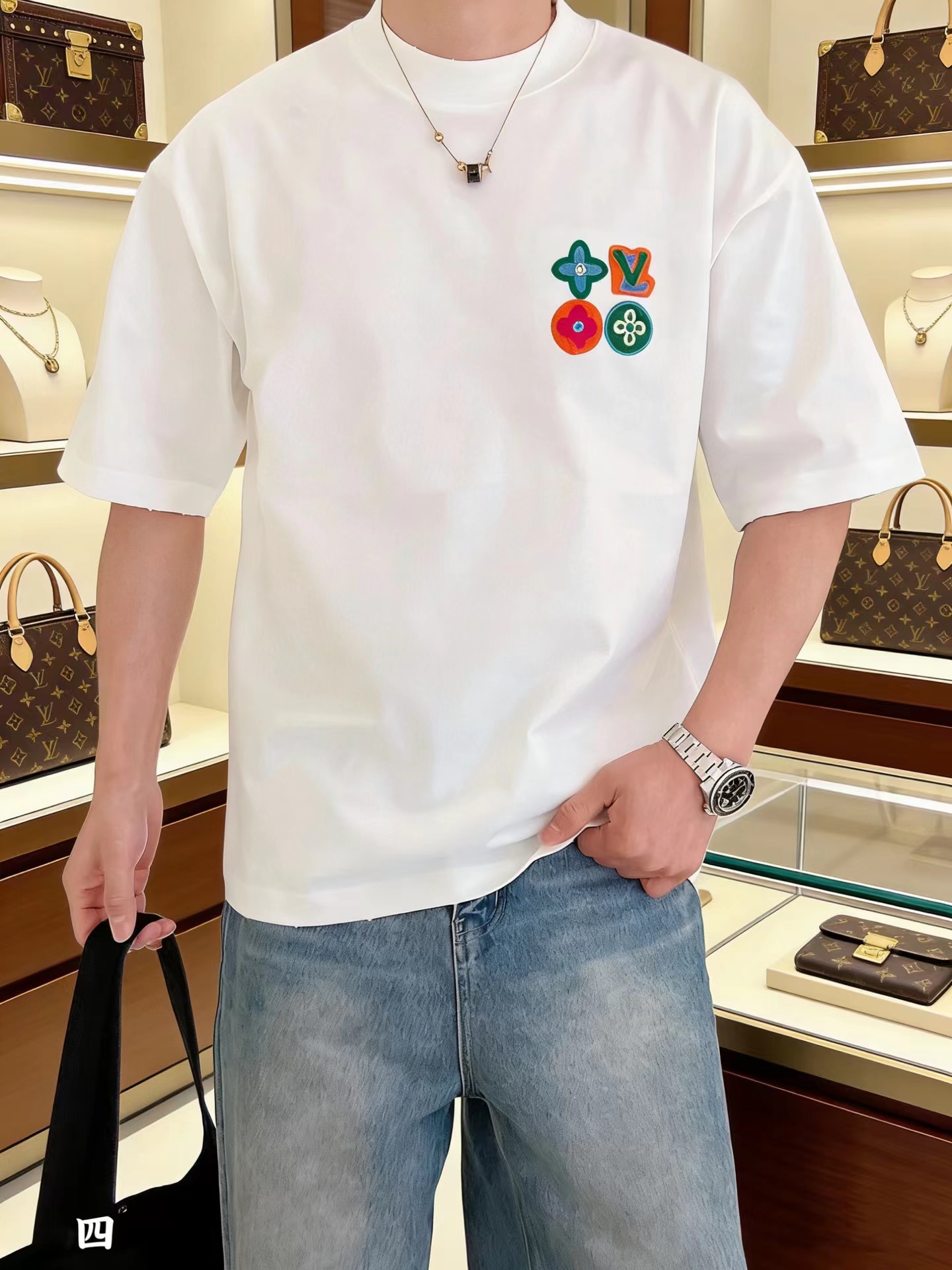 F030612新款日常通勤多巴胺logo刺绣款短袖圆领T恤