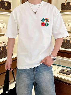 F030612新款日常通勤多巴胺logo刺绣款短袖圆领T恤