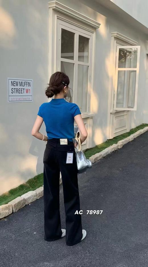 F030679美式复古做旧黑阔腿牛仔裤休闲裤显瘦神裤 商品图4