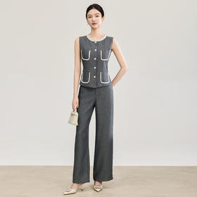 「高货wl」全新升级【铂金会员404/天猫549/差价145】(99835)洛诗琳2026春季通勤钉珠圆领天丝麻马甲气质阔腿裤套装