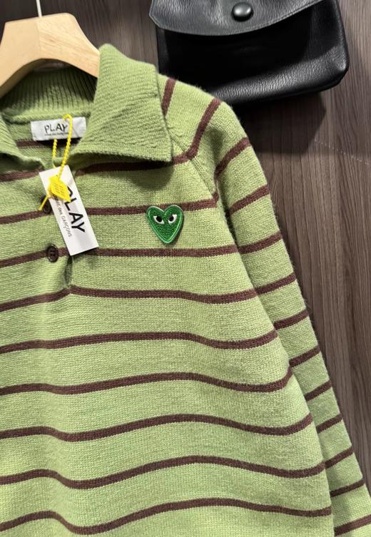 F030665韩系可爱绿色条纹宽松微短款针织Polo衫 商品图13
