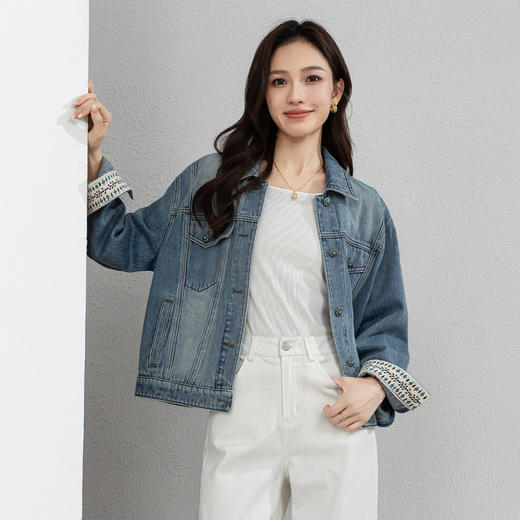 「高货xg」全新升级【铂金会员284/天猫379/差价95】(01253)洛诗琳气质休闲牛仔外套2026春季摩登复古翻领短上衣女 商品图1