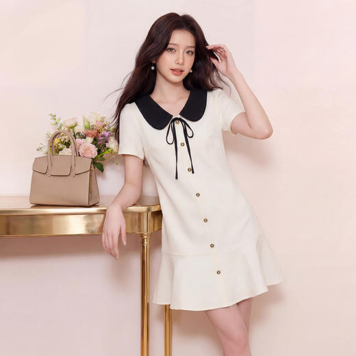 奢姿大码女装2026夏季时尚撞色娃娃领连衣裙胖妹妹气质小香风长裙9962854579 商品图1