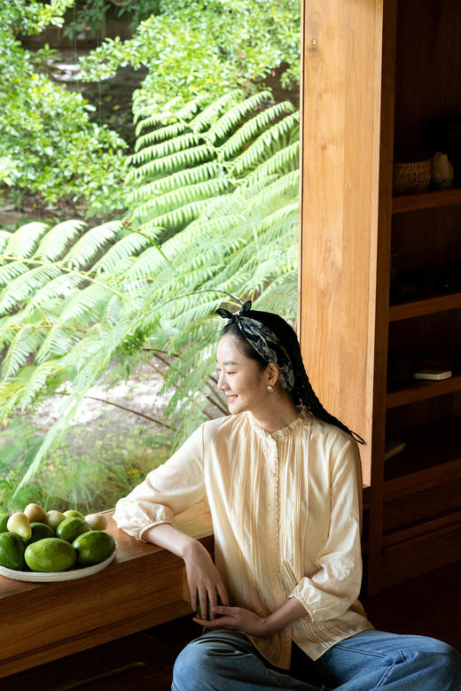 牧衣游原创 100支新疆长绒棉炒色打条衬衫七分袖文艺衬衣 川上织 商品图5