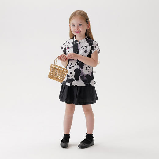 马克珍妮水墨熊猫女童新中式亚麻小衫2026年夏装新款561053 商品图1