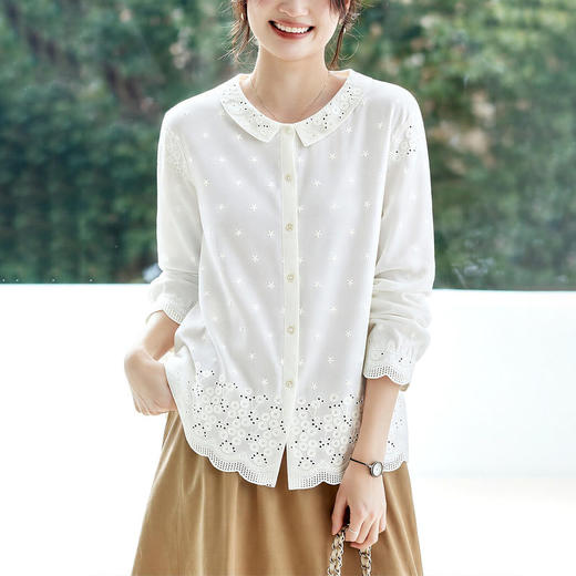 绣花衬衫女长袖2026春装新款纯棉刺绣镂空上衣新中式国风衬衣   MJ-512044 商品图2
