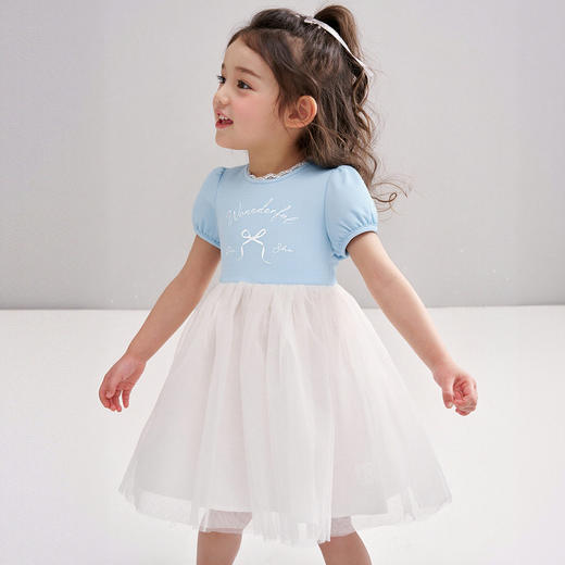 笛莎/Deesha 【松饼熊】2026年夏季新款女童小童甜美时尚网纱拼接针织连衣裙 商品图2