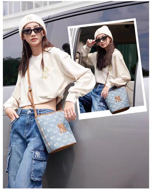 MLB复古牛仔老花大水桶包 情侣斜跨手提包25FW 商品图11