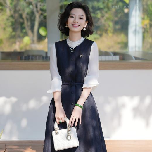 西子/晚风仿亚麻蝴蝶暗纹提花无袖带腰带连衣裙/CQXS0456 商品图0
