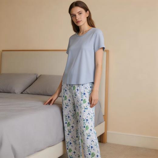 【32S棉莫单面】SCHIESSER德国舒雅女棉加莫代尔单面布面料轻薄舒适亲肤家居短袖七分裤套装 最大尺码XXL 31/26912H 商品图0