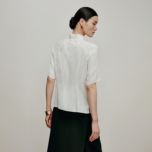 【林栖设计小店】朝花漫舞|米白色优雅提花修身显瘦2026春新款新中式衬衣1961060 商品图3