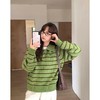 F030665韩系可爱绿色条纹宽松微短款针织Polo衫 商品缩略图7